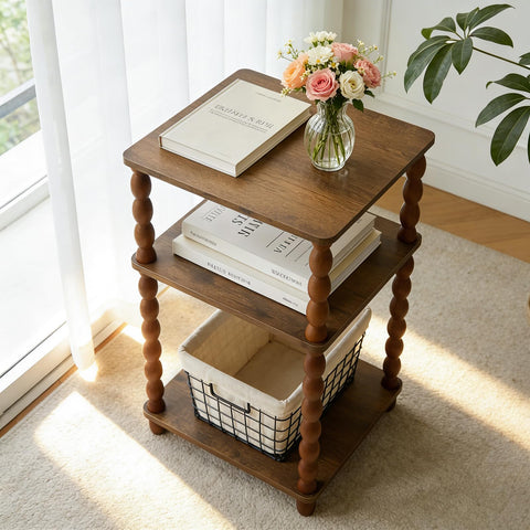 GOODLAN Wooden Side Table, Small End Table with Storage Shelf, Modern Bedside Coffee Table Night Stand for Living Room, Bedroom