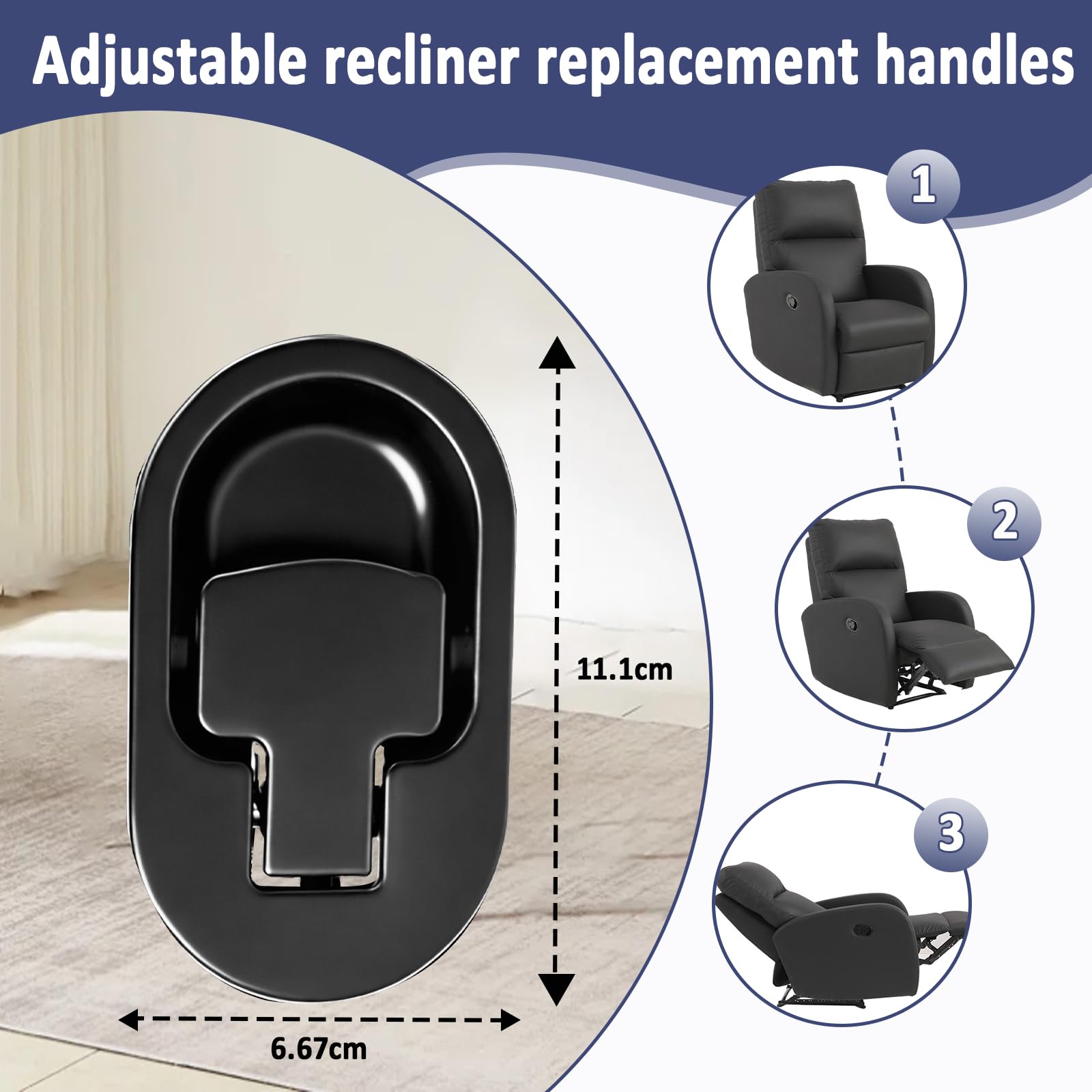 Relax Armchair and Sofa Lever, Solid Aluminium Metal Handle Black without Poweka Cable (2 Pieces)