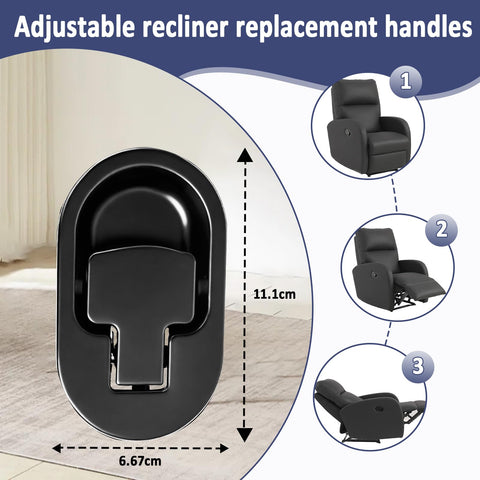 Relax Armchair and Sofa Lever, Solid Aluminium Metal Handle Black without Poweka Cable (2 Pieces)