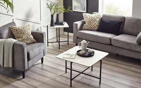 Julian Bowen Siena Square End Table, White Marble Effect - H55 x W50cm