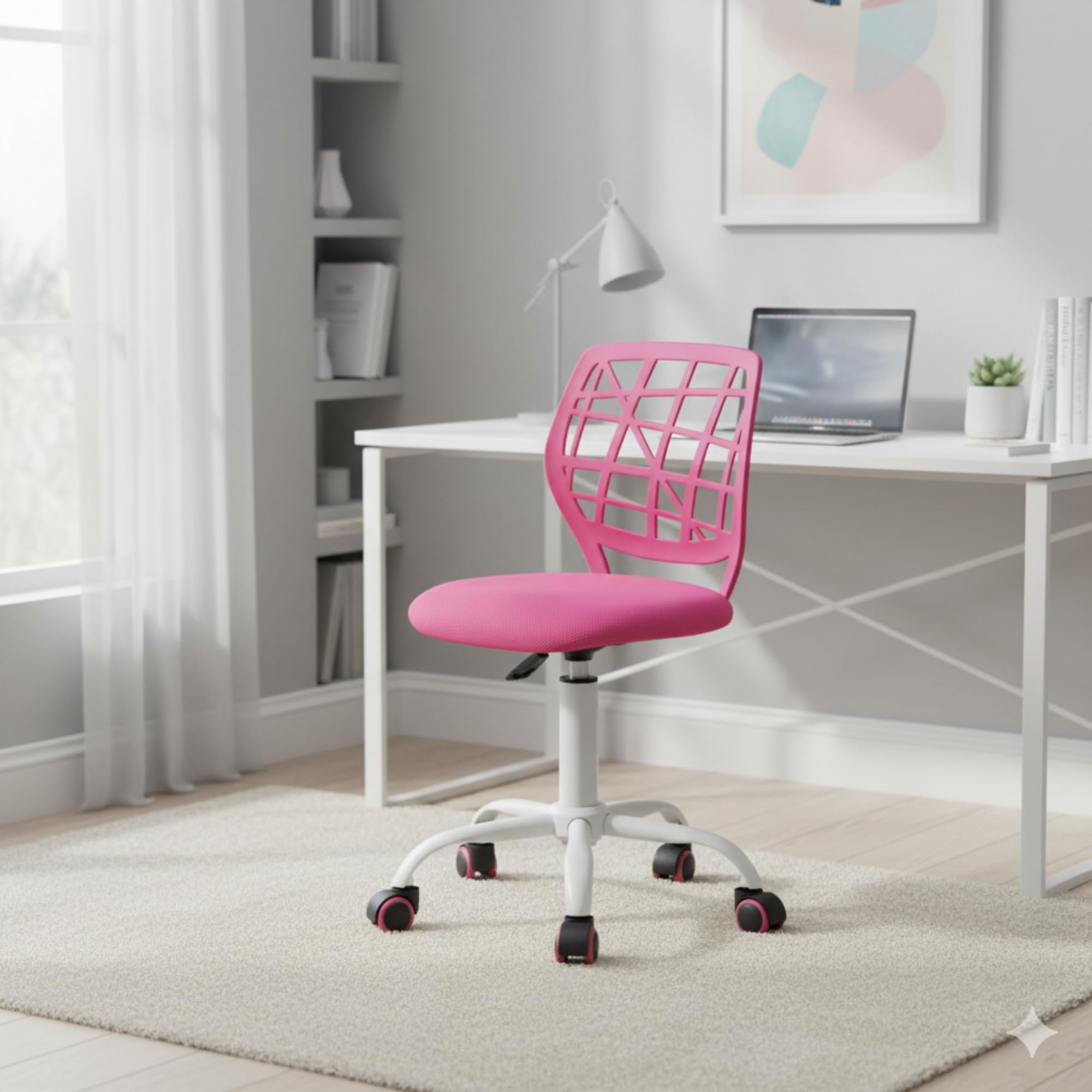 FurnitureR Office Chair Desk Chair Adjustable Height Swivel Fabric Seat Ergonomic Work Chair without Armrest, Pink
