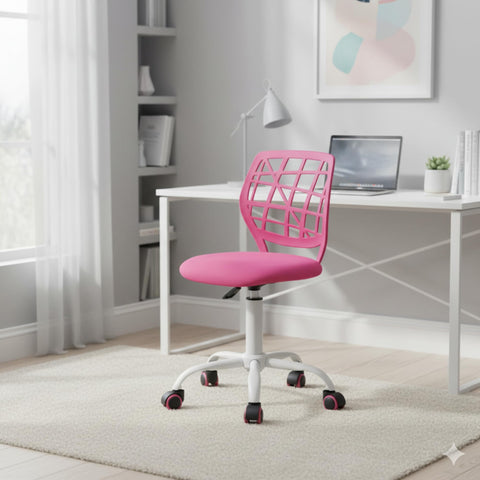 FurnitureR Office Chair Desk Chair Adjustable Height Swivel Fabric Seat Ergonomic Work Chair without Armrest, Pink
