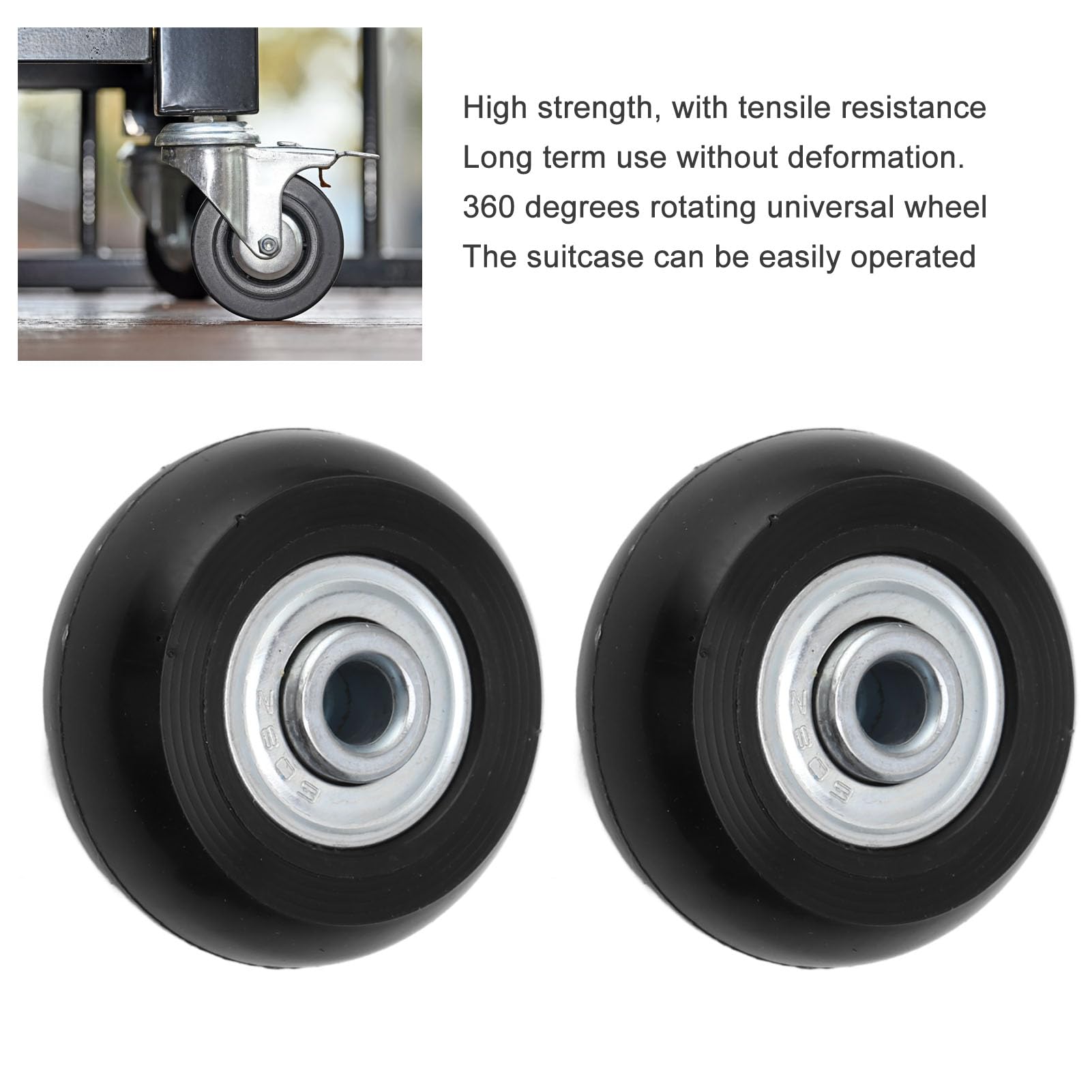 2PCS 50mm Replacement Suitcase Caster Wheels - Rubber Caster with Bearings, Luggage Wheels Rep Kit for Trolley Cases, Easy Installation for Rolling