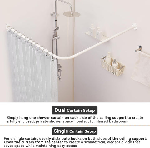 Shower Curtain Pole, L Shaped Shower Curtain Rail, Extendable Shower Curtain Rod for Bathroom, Clothing Store