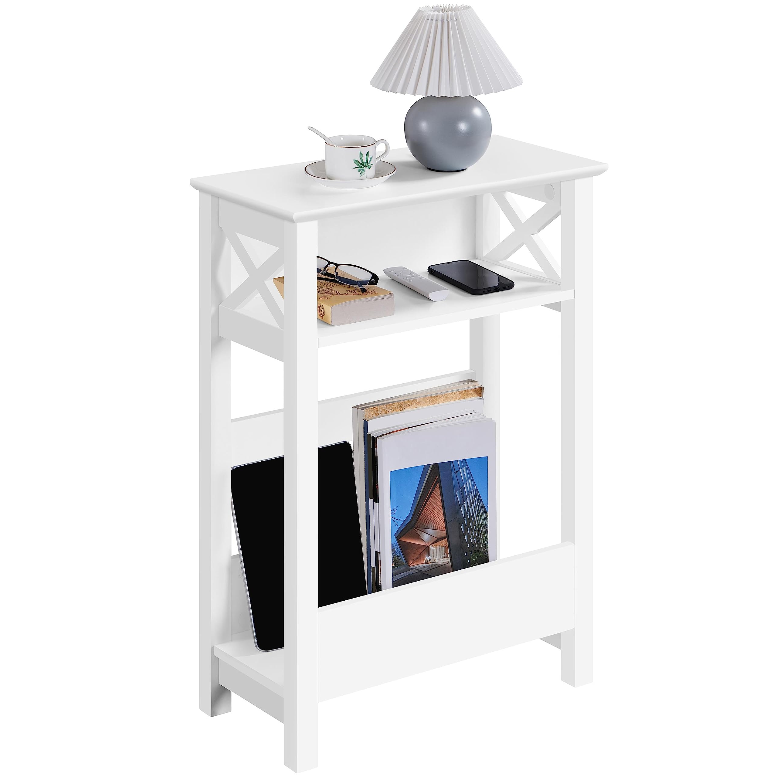 Yaheetech 3-Tier Magazine Side Table, 50 × 25 × 70 cm, White