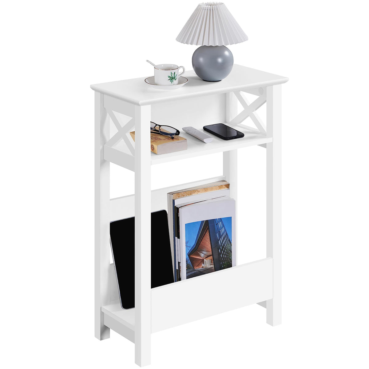 Yaheetech 3-Tier Magazine Side Table, 50 × 25 × 70 cm, White