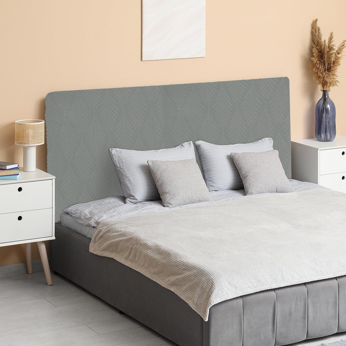 sourcing map Bed Headboard Slipcover, 150cm Jacquard Fabric Stretch Protector Covers, Dustproof Cover for Queen Size Headboard Bedroom Decor