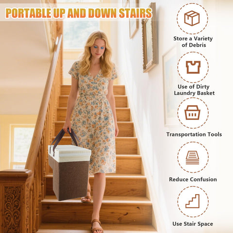 Ecopandy Flax Stairs Basket Non-slip, Foldable Stair Box for 8'' Stairs