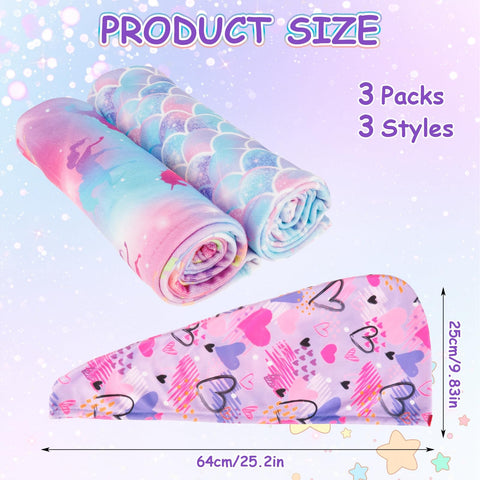 FANTESI 3 Pack Kids Hair Wrap Towel,Microfibre Hair Towel,Hair Towel Turban