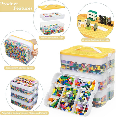 Storage Organiser for Building Blocks 3 Tier Stackable Drawer Organiser
