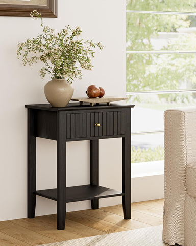 HEYZOEY Bedside Table Chest of 1 Drawer, Bedside Cabinet Wooden Nightstand, Modern Side Table for Living Room,Bedroom,Office,Black
