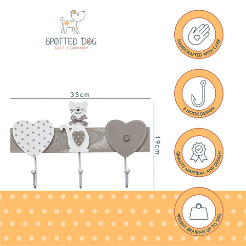 SPOTTED DOG GIFT COMPANY Coat Hooks Wall Mounted Coat Rack, Decorative Wooden 3 Hook Wall Hanger for Clothes Keys