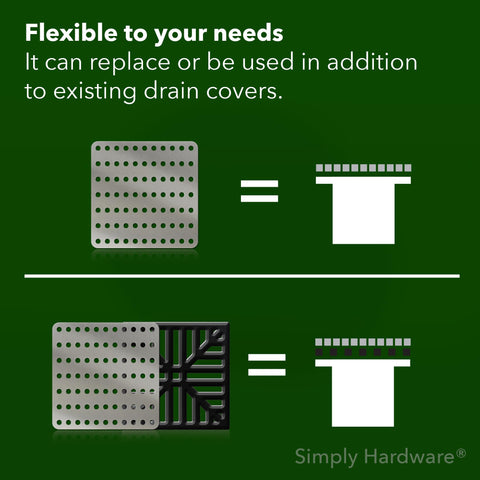 Simply Hardware® Square Drain Guard/Swirl Cover - 4 Inch up to 9 Inch Stainless Steel - Keep Drains Clear from Leaves & Debris - 5.5" x 5.5"