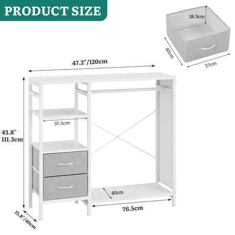 YITAHOME Wardrobe Chest of Drawers with Hanging Rail 120cm White