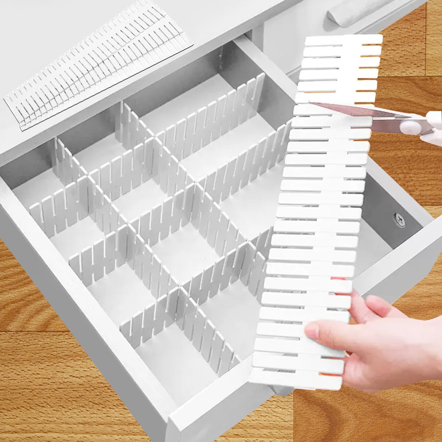 16 PCS Drawer Dividers Adjustable Drawer Organizer White Drawer Organiser 32 x 7 cm DIY Cut at Will for Socks, Underwear, Makeup, Kitchen, Bedroom