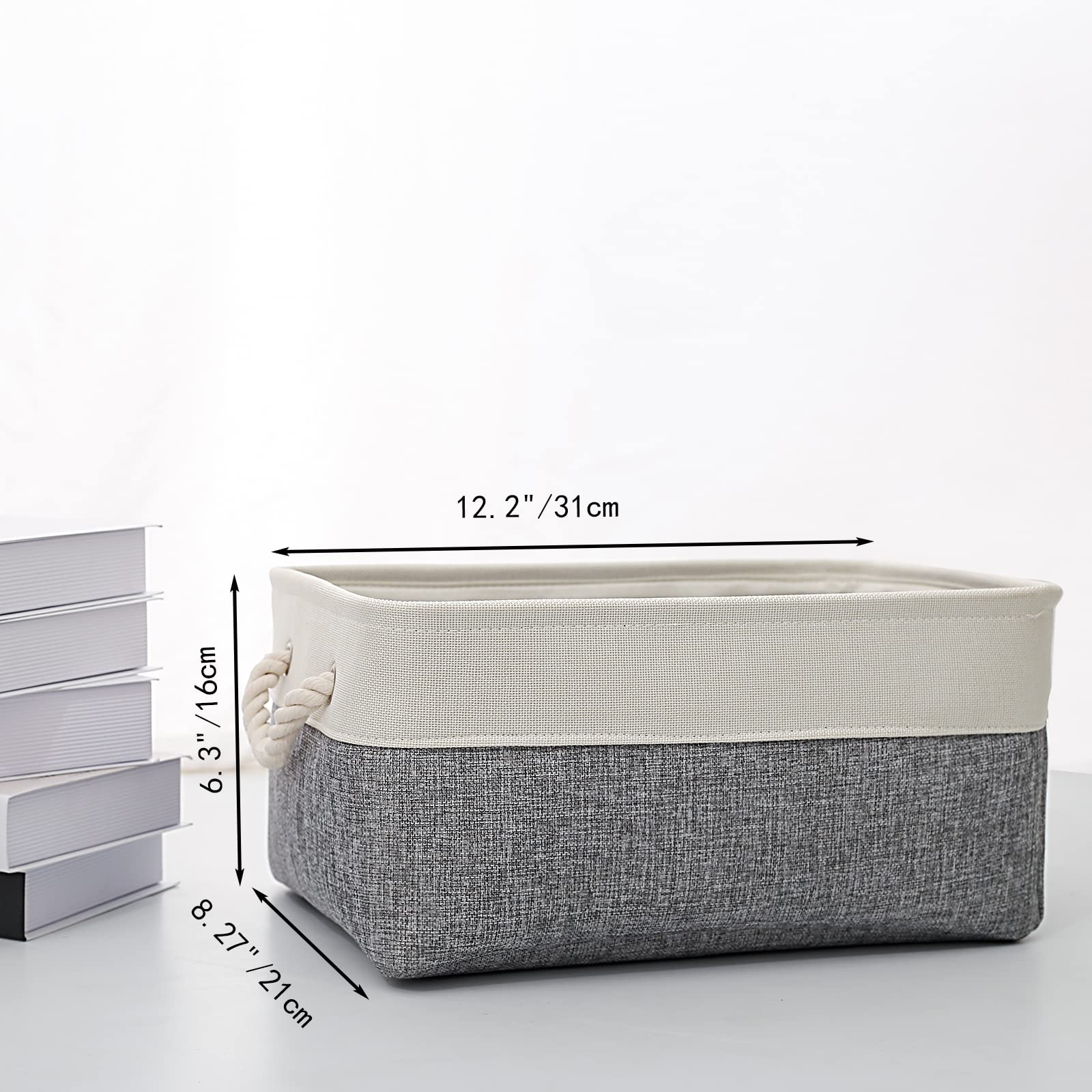 CREADARD Small Storage Box with Cotton Handles, Fabric Foldable Linen Canvas Wardrobe Storage Baskets for Living Room, Laundry Room