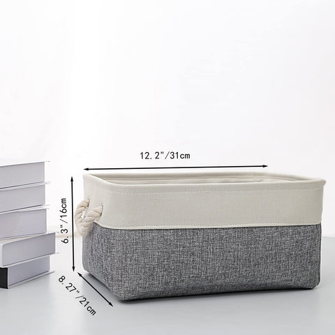 CREADARD Small Storage Box with Cotton Handles, Fabric Foldable Linen Canvas Wardrobe Storage Baskets for Living Room, Laundry Room