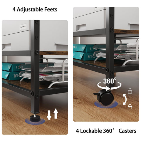 OYRREU 3-Tier Rolling Printer Stand with Outlets for Home, Office, Brown