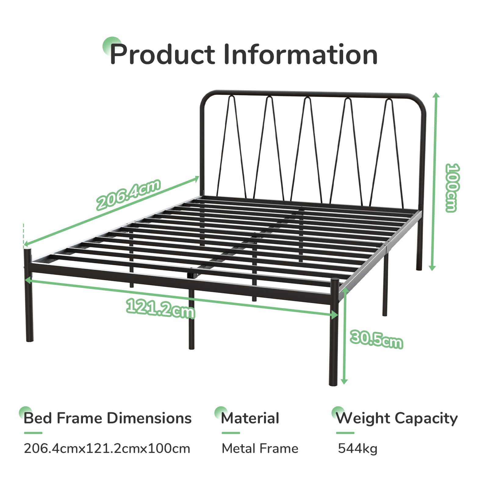 Novilla 36cm Metal Bed Frame, Platform Bed Frame with Headboard, Steel Slat Support, Mattress Foundation, Easy Assembly