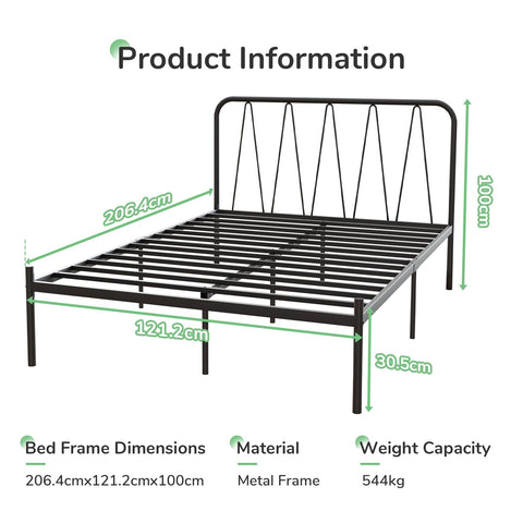 Novilla 36cm Metal Bed Frame, Platform Bed Frame with Headboard, Steel Slat Support, Mattress Foundation, Easy Assembly