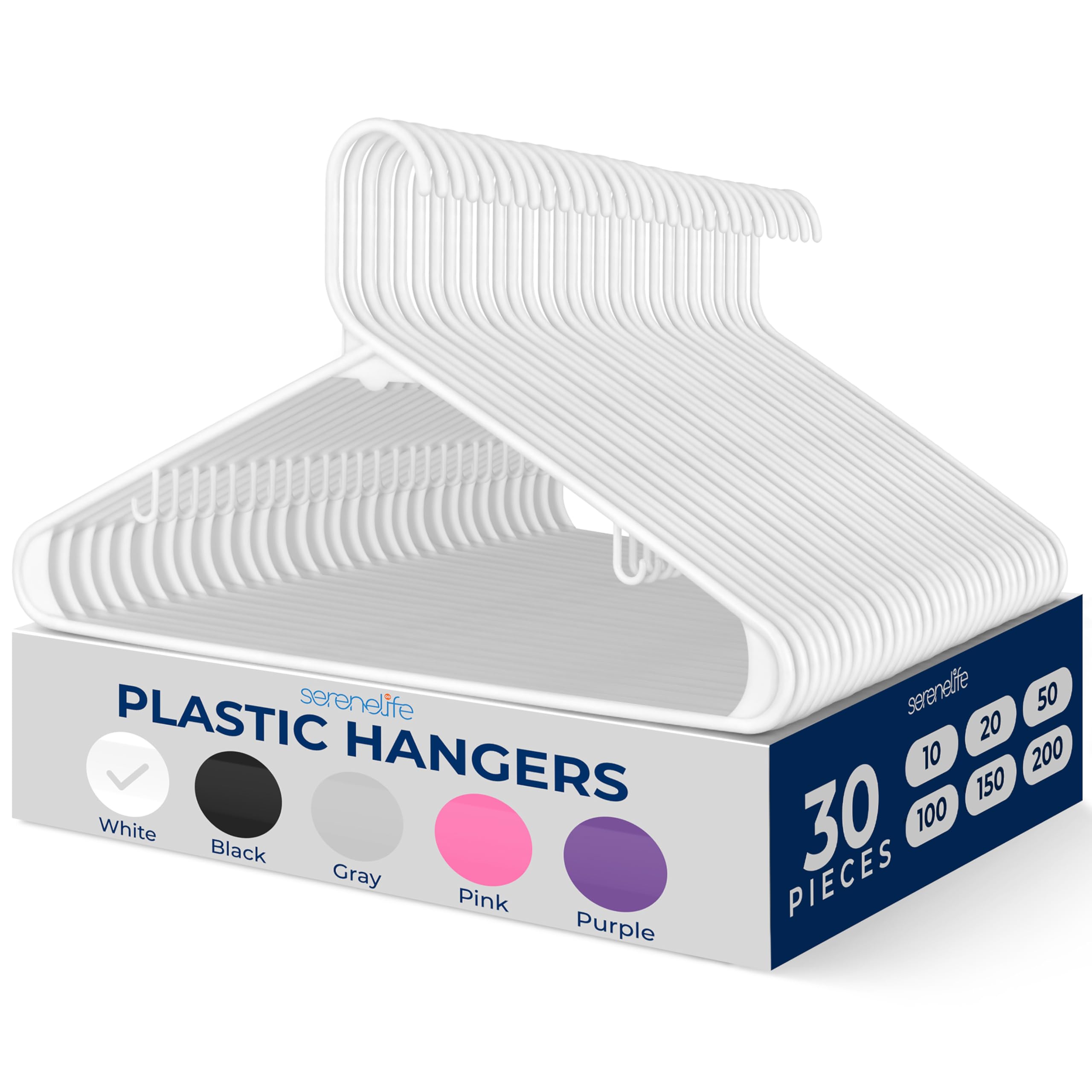 SereneLife Plastic Hangers 30 Pcs - Space Saving Heavy Duty Slim Suit Clothes Hanger Set, Can Hold Up to 10 Lbs. For Coats, Jackets, Pants & Dress