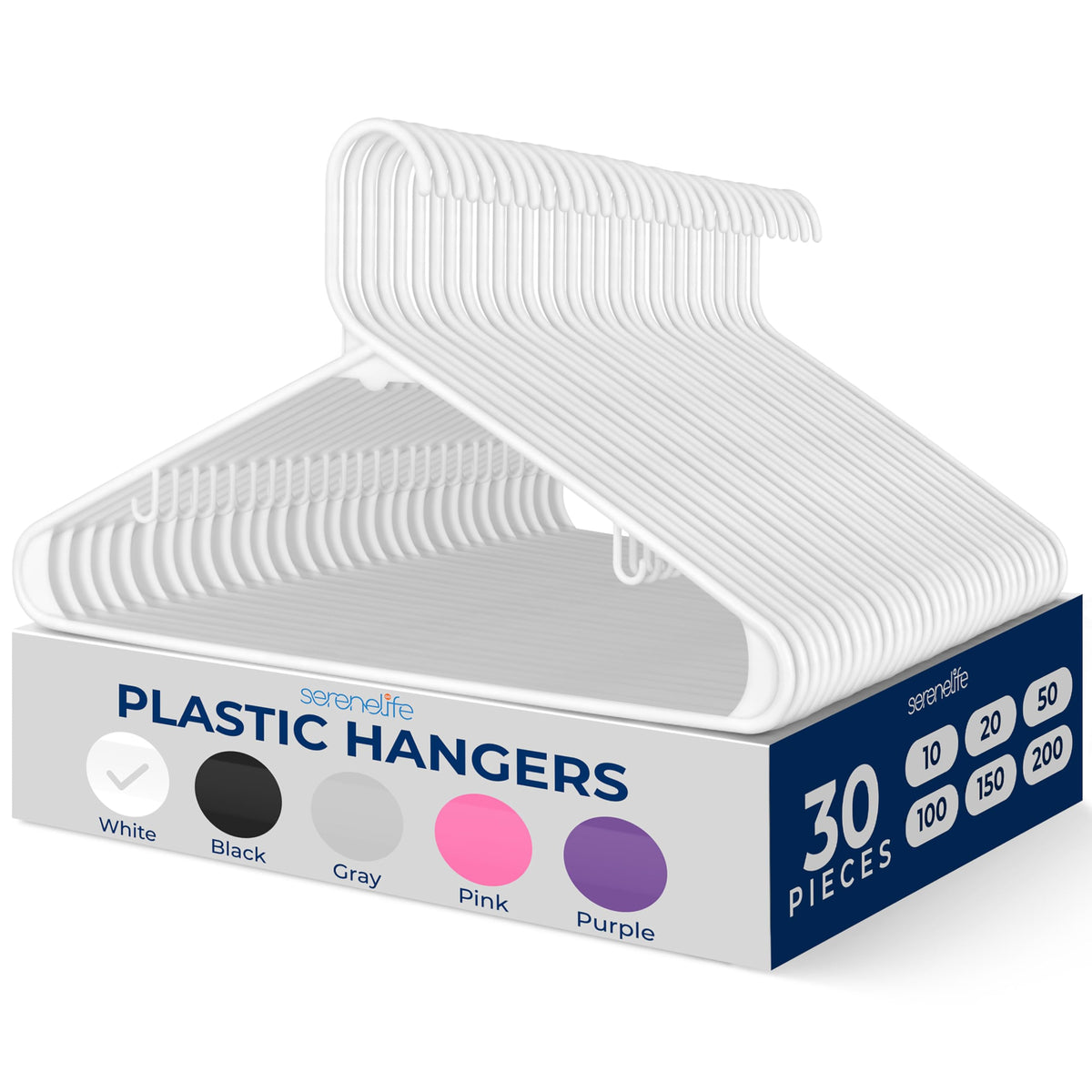 SereneLife Plastic Hangers 30 Pcs - Space Saving Heavy Duty Slim Suit Clothes Hanger Set, Can Hold Up to 10 Lbs. For Coats, Jackets, Pants & Dress