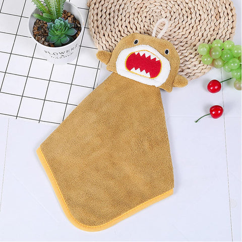 FOMAISELF 3Pcs Cartoon Shark Hand Towels with Hanging Loop, Soft Absorbent Kids Adults Towel, Cute Bathroom Kitchen Hand Towel Yellow Blue Grey