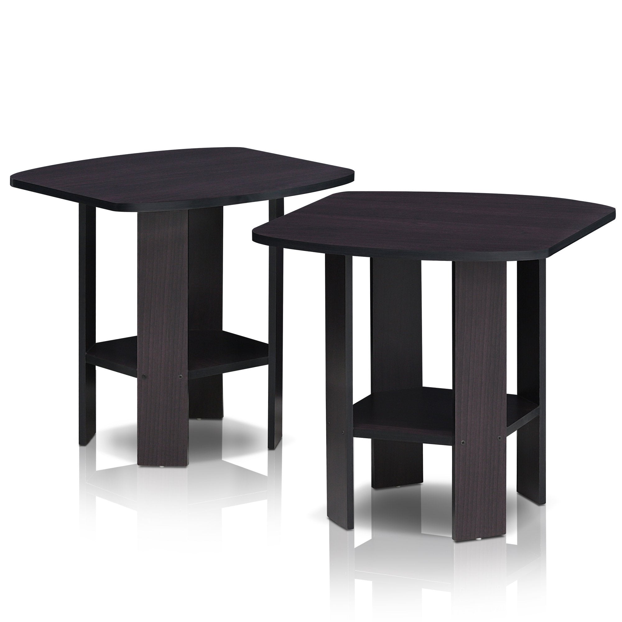 Furinno SIMPLE DESIGN Side Table Set of 2, 2-Tier End Table, Open Shelves Night Stand, Bedside Table, for Living Room, Bedroom, Dark Walnut