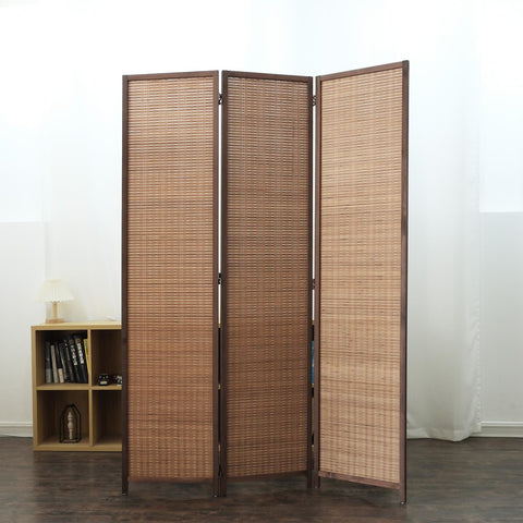 Furnnylane 3 Panel Bamboo Room Divider and Folding Panel Screen,Bamboo Panel Divider for Room Separation,Brown,170 cm H x 117 cm W