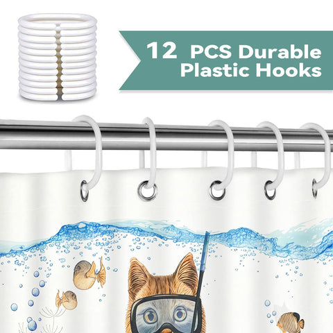 BREASOME Funny Cat Shower Curtain 180 x 180 cm Cute Cat Diving Swimming Shower Curtain for Bathroom Decor Mould Proof Waterproof Polyester Fabric