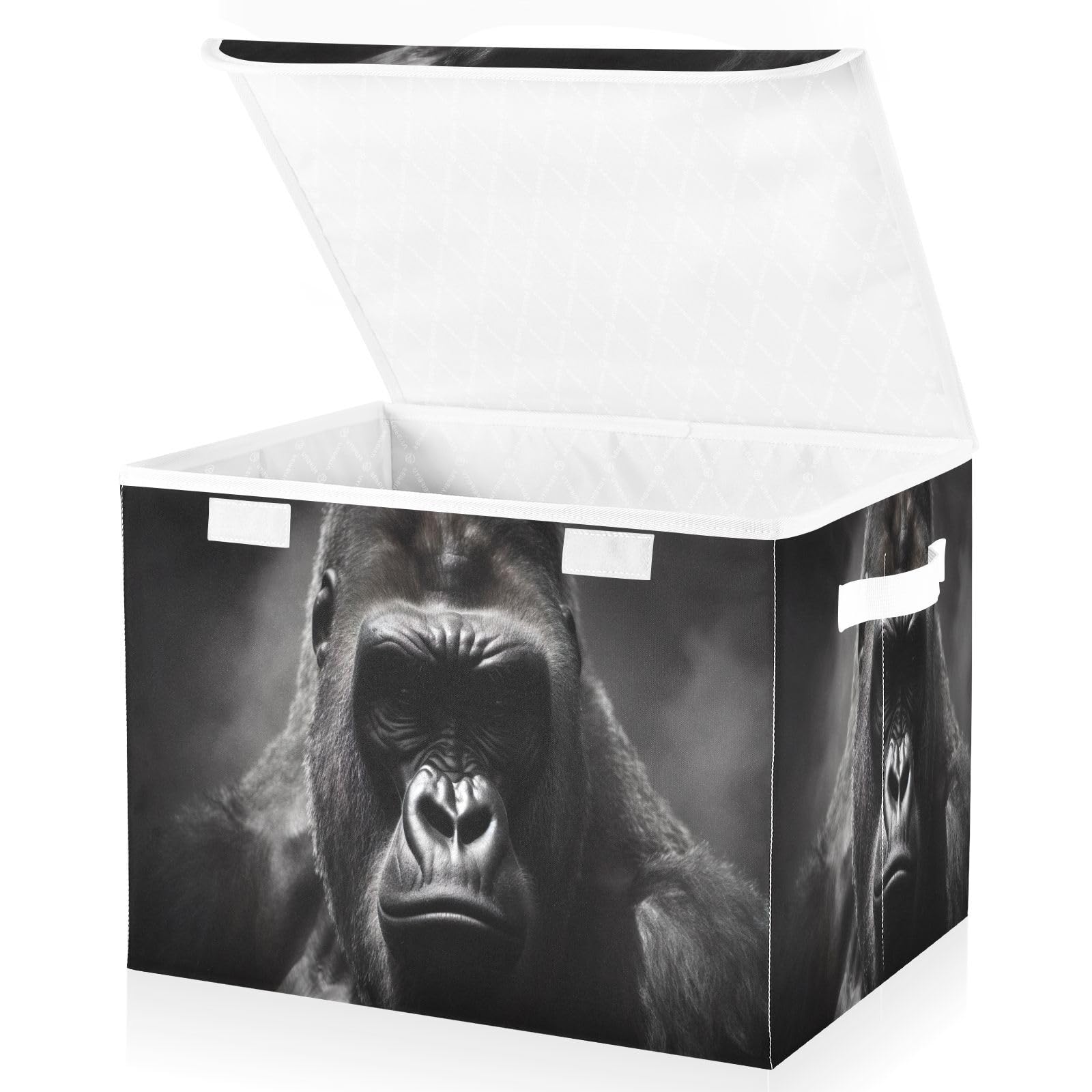 JUMBEAR Meditating Gorilla Collapsible Storage Bins With Lids,Foldable Fabric Storage Boxes,Storage Basket Closet Bin for Christmas Decorations