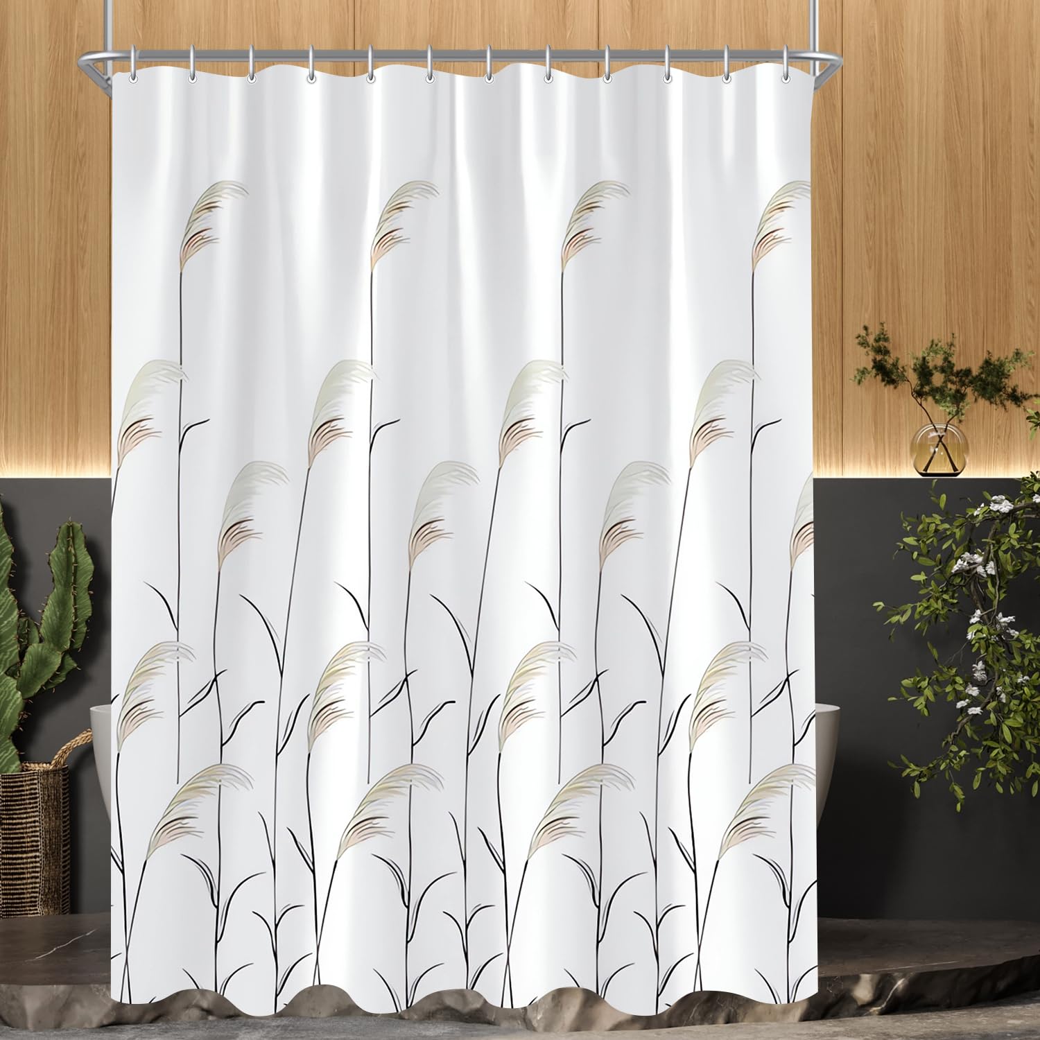 Lerores Shower Curtain 150 x 200 cm, Wheat Ear Weighted Hem, Anti-Mould, Water-Repellent
