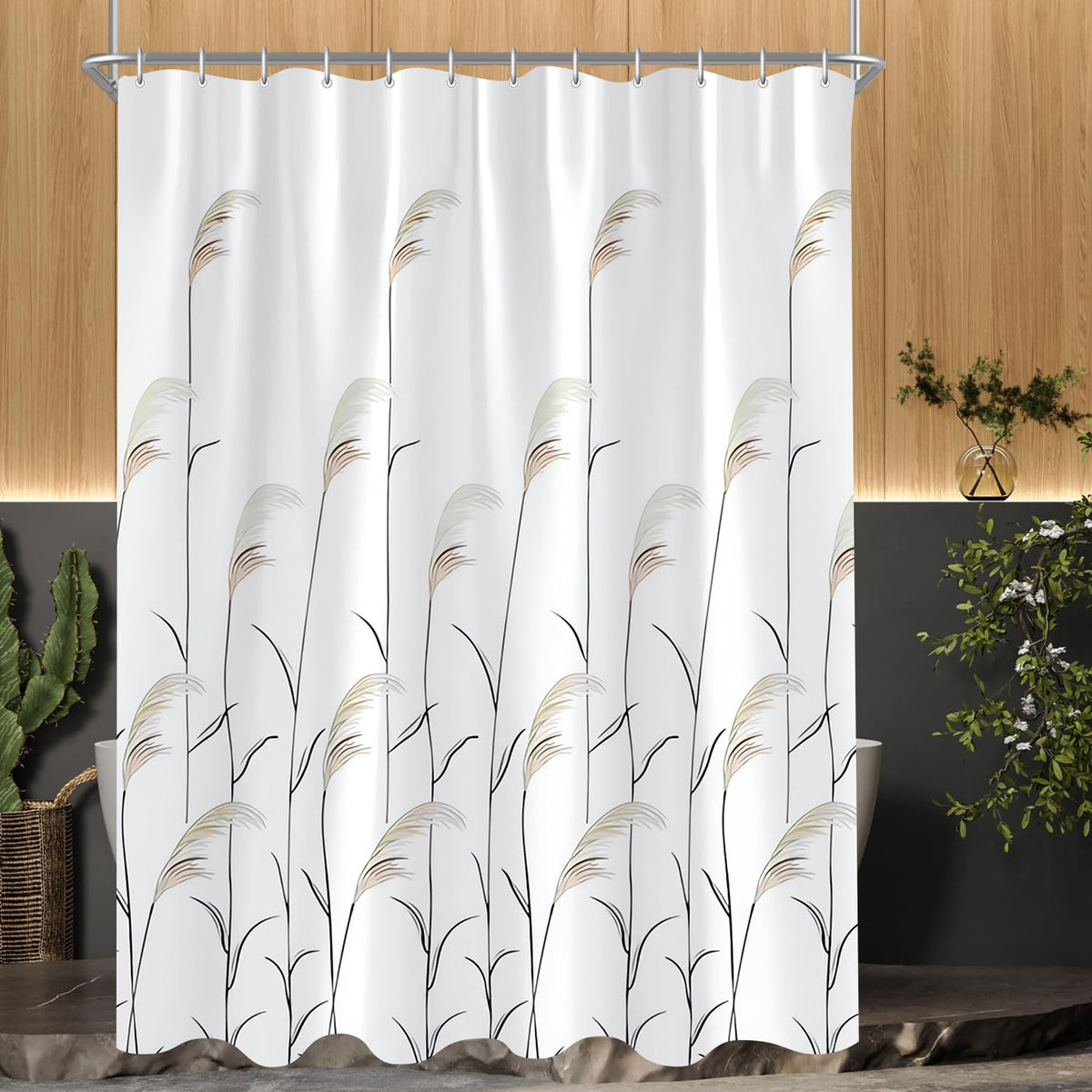 Lerores Shower Curtain 150 x 200 cm, Wheat Ear Weighted Hem, Anti-Mould, Water-Repellent