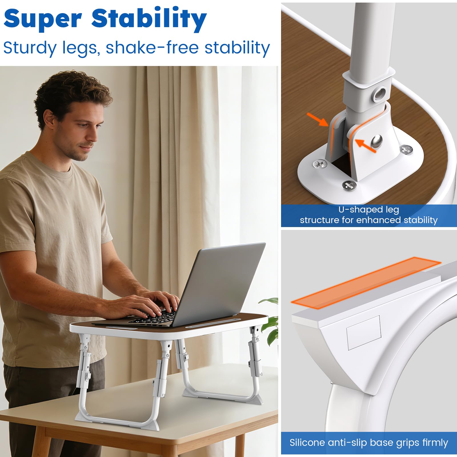 Laptop Desk, Laptop Bed Table with Cup Slot, Reading Holder Notebook Stand Breakfast Tray Book Holder for Sofa, Terrace, Balcony