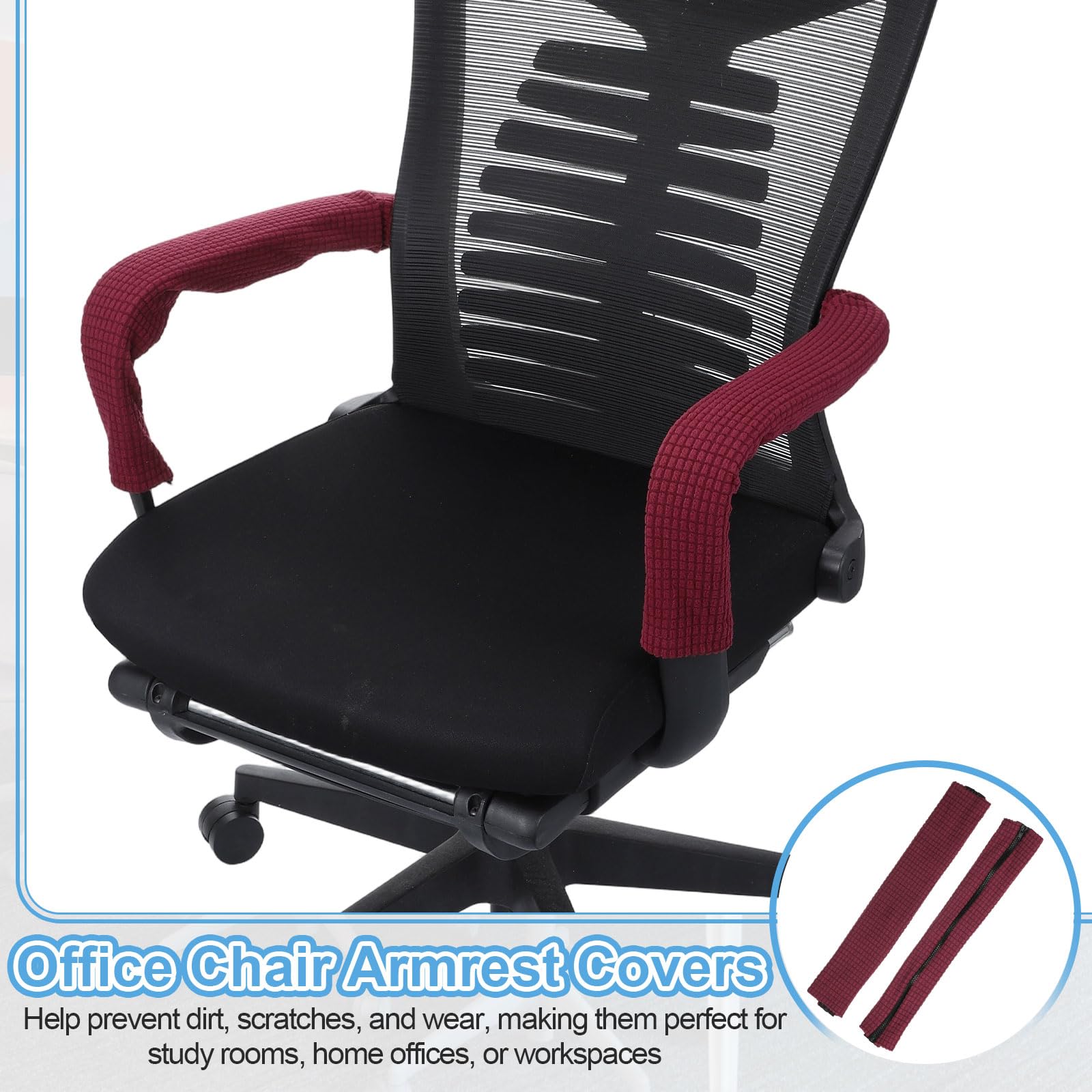 PATIKIL 55 x 9cm Office Chair Armrest Covers, 2 Pair Office Chair Arm Covers Computer Chairs Arm Rest Cover with Zipper Removable Rest Slipcover Hand