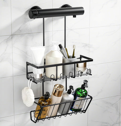 RUIHANDA 2-Tier Shower Caddy Hanging, Shower Caddy No Drilling, Black