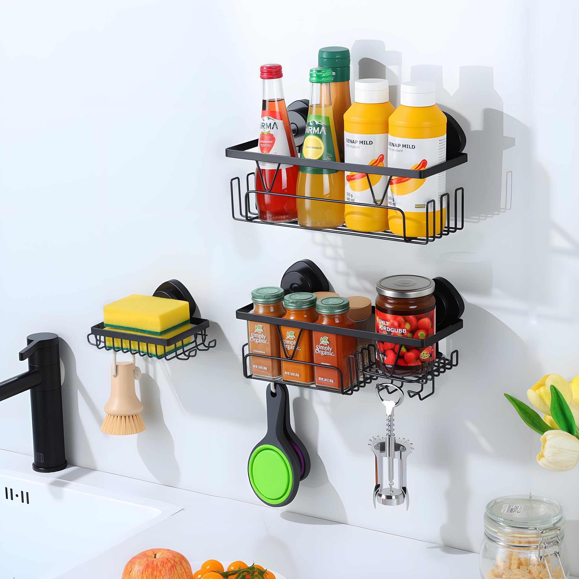 KEGII Suction Shower Caddy - Stainless Steel Shower Storage Suction Cup Black Bathroom Shelves No Drilling