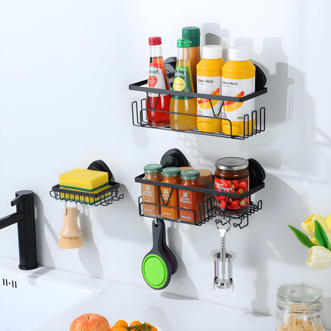 KEGII Suction Shower Caddy - Stainless Steel Shower Storage Suction Cup Black Bathroom Shelves No Drilling