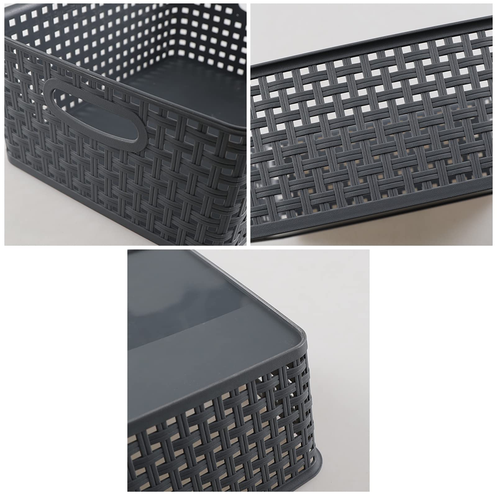 Ortodayes Weave Storage Basket, 6 Pack Small Plastic Baskets, Dark Grey, 8 L