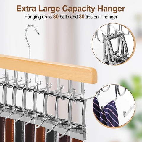TOPIA HANGER 2 in 1 Belt Tie Hanger for Closet Max 30 Belts with 30 Ties Capacity