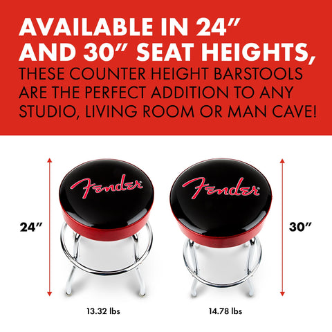 Fender Red Sparkle Logo Barstool, Padded Swivel Guitar Stool, 30 In
