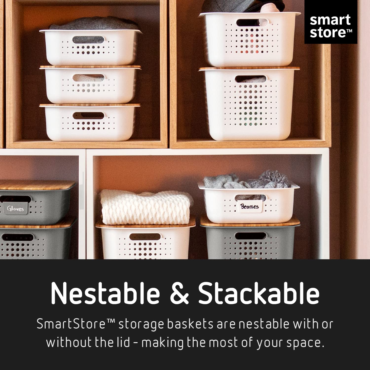SmartStore 10L Recycled Plastic Storage Basket with handles - Taupe - Sustainable, Stackable and Nestable - 10 Year Guarantee - Medium basket