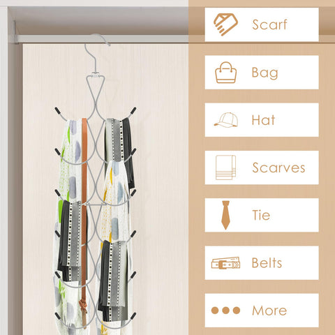 2Pcs Scarf Hanger with 12 Hooks, Metal Scarf Storage Organizer, 360° Rotating Scarves Rack Space Savers