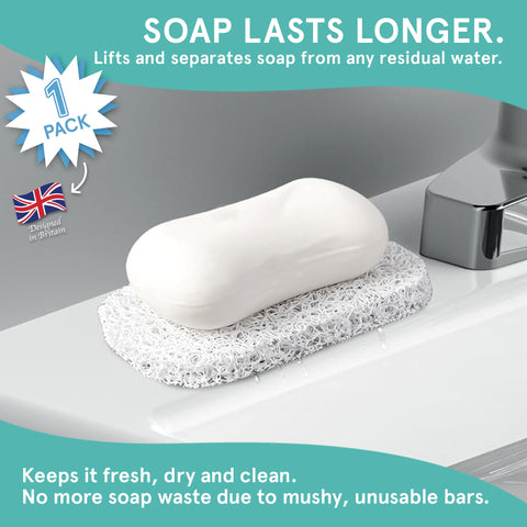 Soap Saver by Smith’s® | Extend Your Soap’s Life | 14 cm (L) x 8 cm (W) x 1.2 cm (H) | White / 1 Pack | 50% Thicker | Enhanced Design