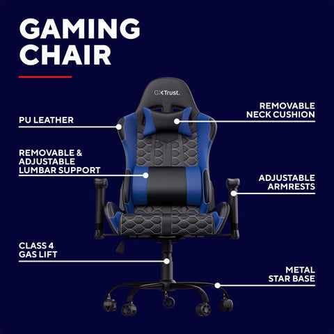 Trust Gaming GXT 708B Resto Gaming Chair, PC Desk Chair, Full 360° Rotatable Seating, Strong and Robust Metal Base Frame, Chair for Computer