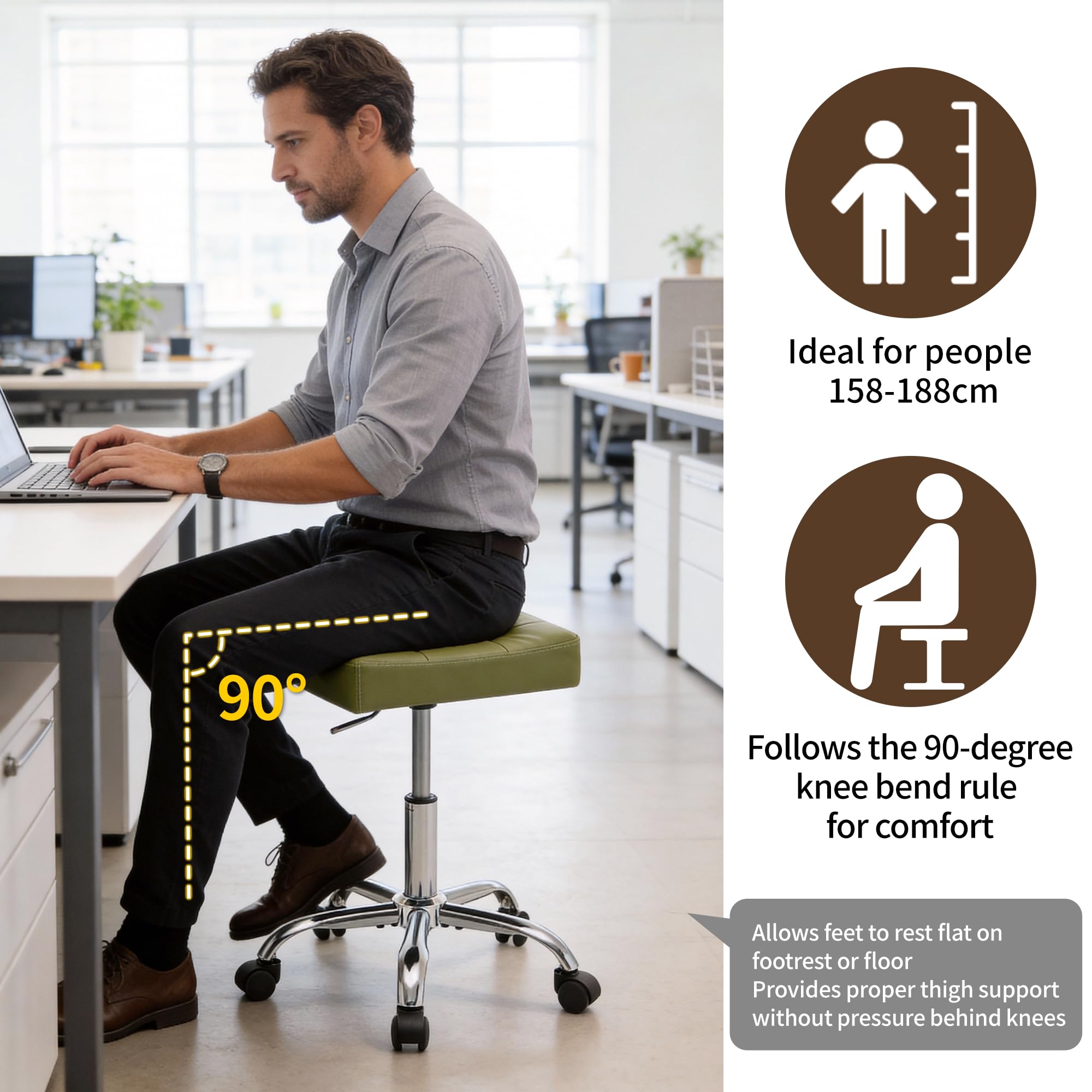 FIRAVOE Adjustable Work Stool with Wheels (136 kg Capacity) (Saddle Shaped Seat) Faux Leather Workbench Stool