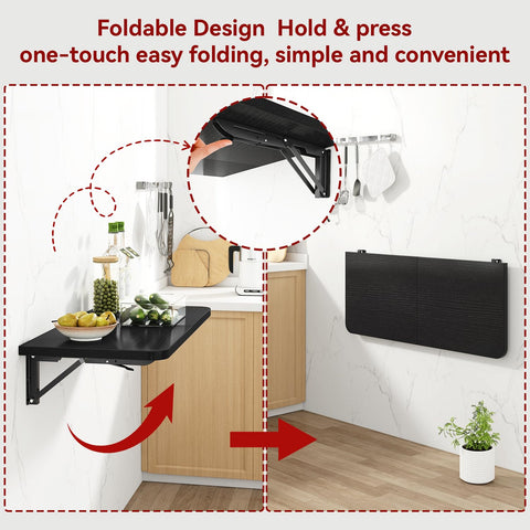 IBUYKE Wall Mounted Folding Table, Floating Wall Desk for Small Spaces, Fold Down Laundry Shelf with Heavy-Duty Brackets