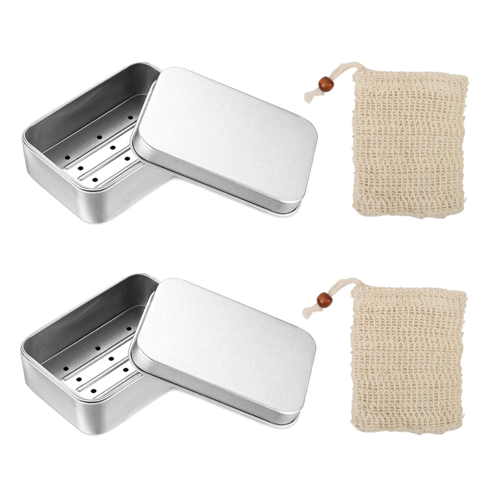 2 Pcs Aluminum Soap Dishes, Rectangular Metal Soap Storage Case