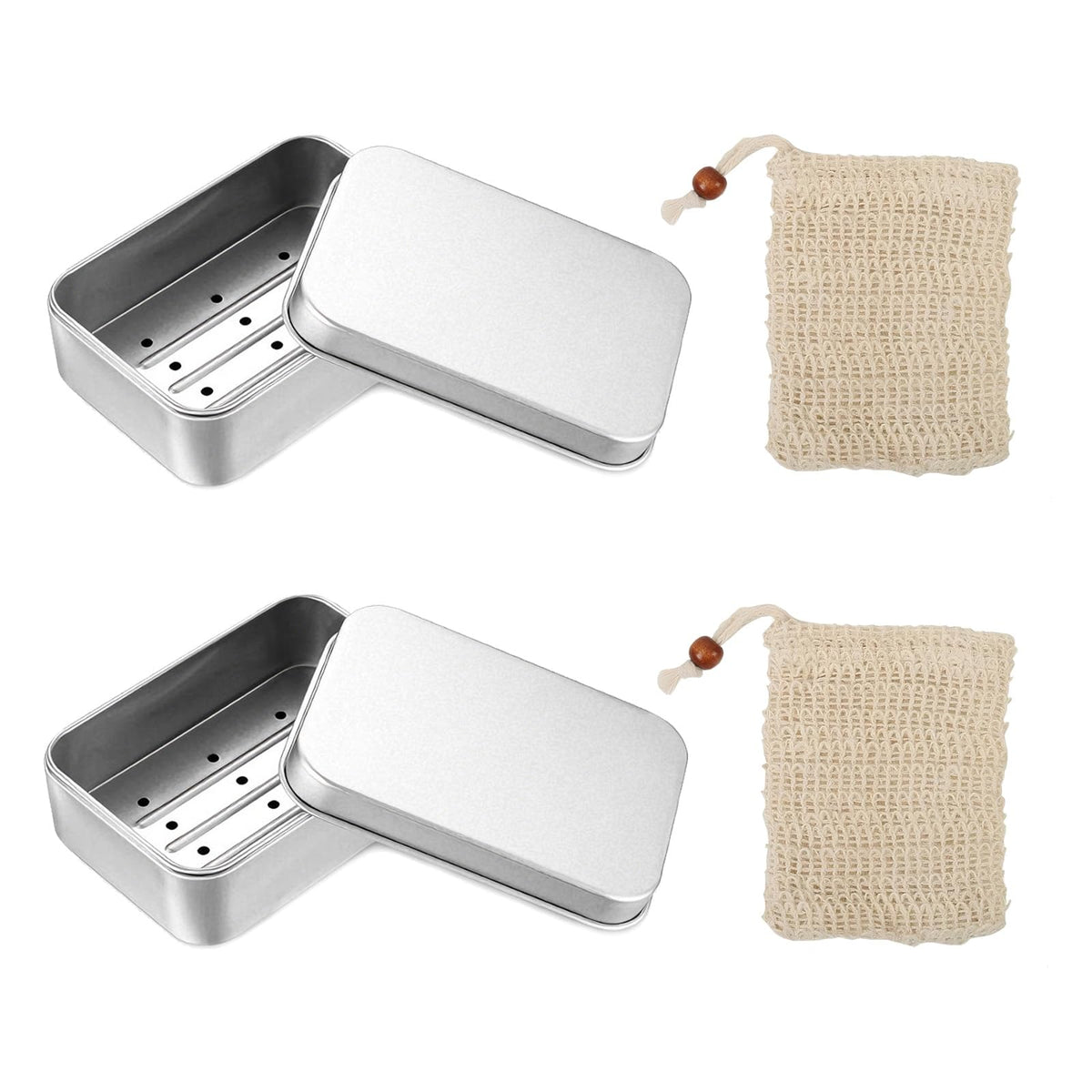 2 Pcs Aluminum Soap Dishes, Rectangular Metal Soap Storage Case