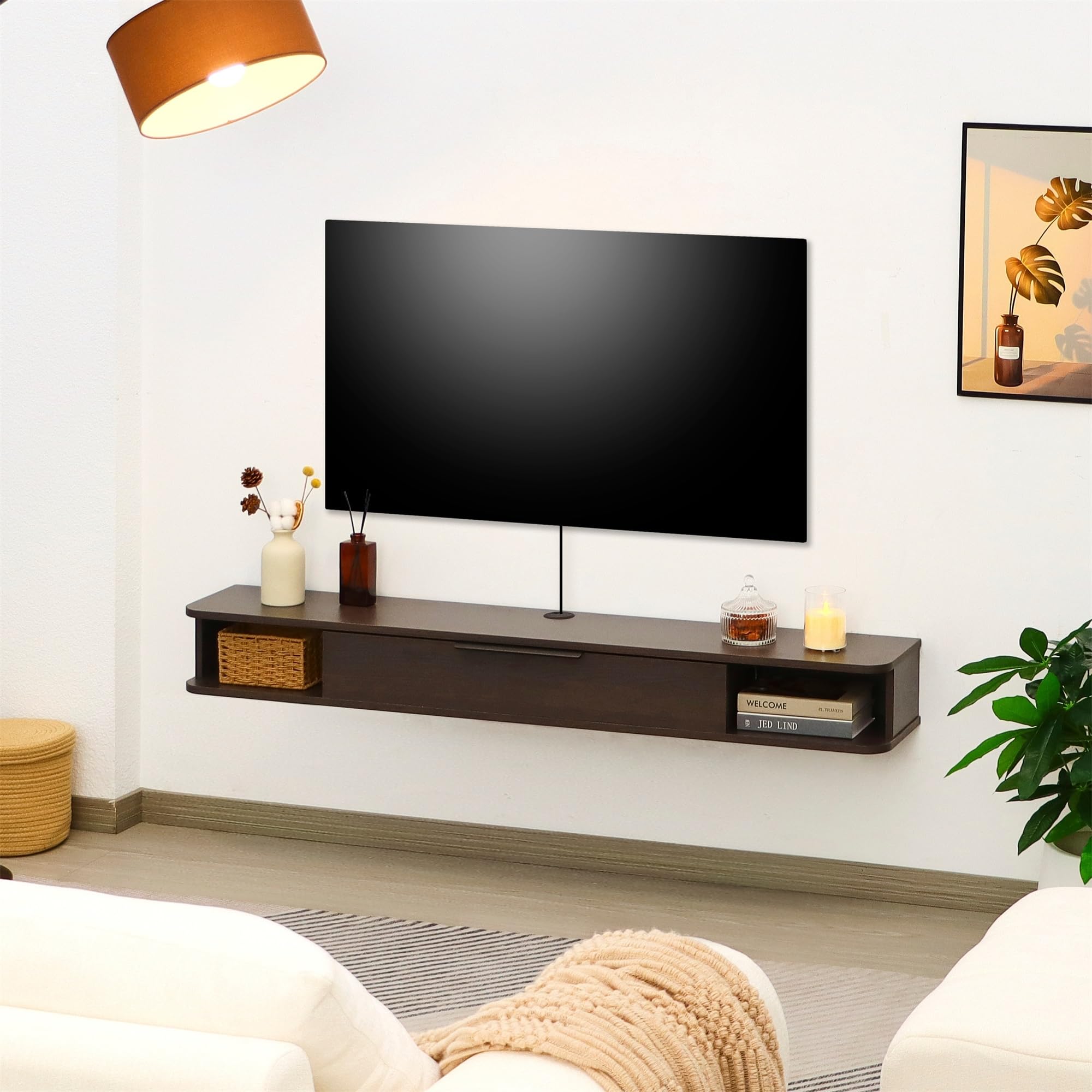 Mordchil EU Wall-mounted TV Cabinet Stand, 140cm Floating Media Console Under TV, Entertainment Shelf Center for Bedroom and Living Room